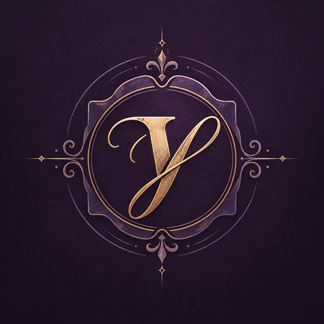 The Vesperink monogram: a gold calligraphic V within an ornamental frame.